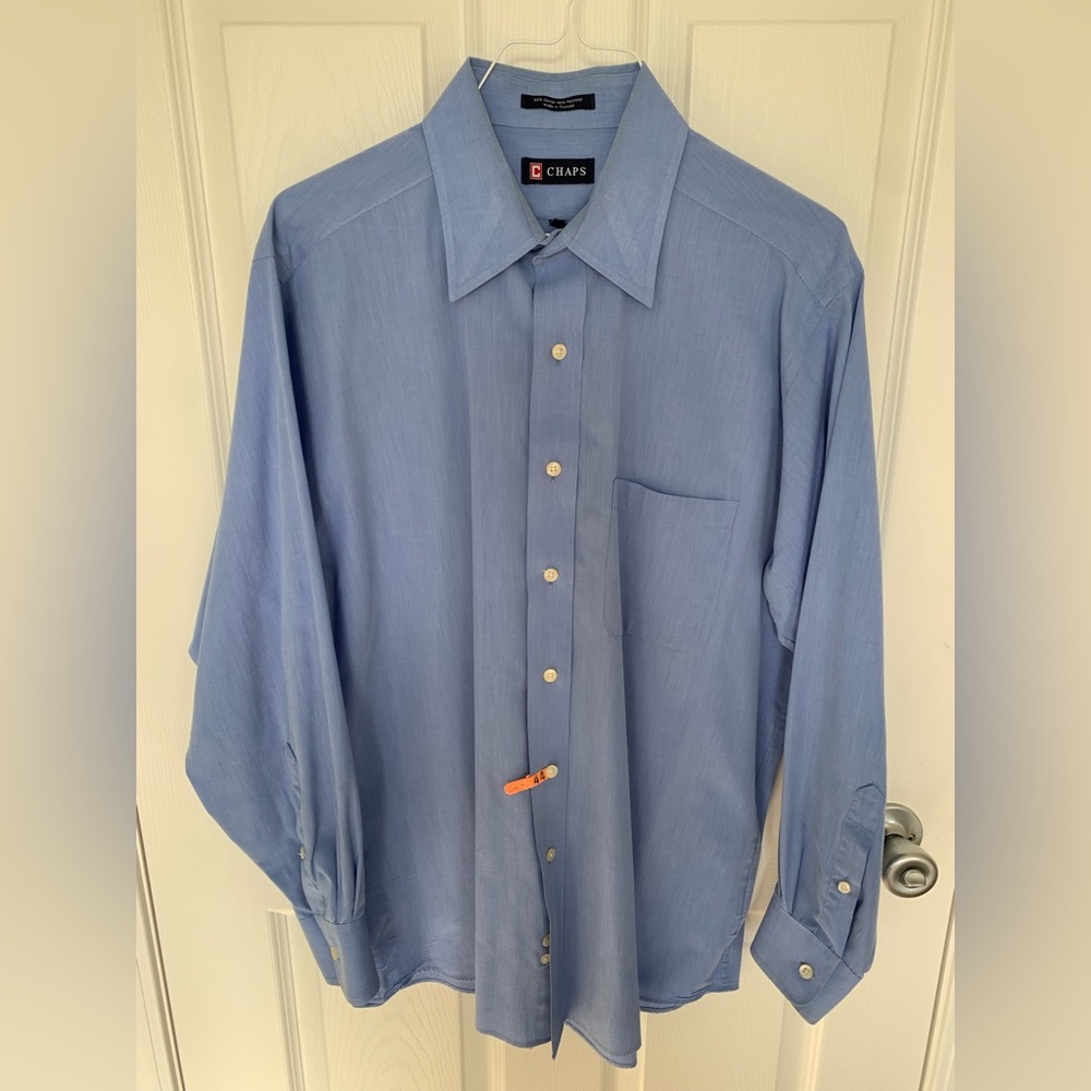 Lightly Worn Chaps Button Up Dress Shirt Mens Long Sleeve Light Blue. 15-15 1/2